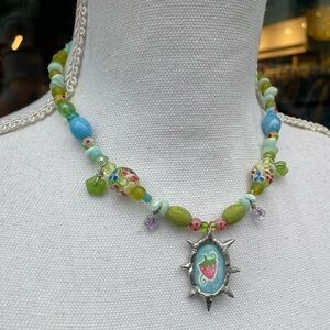 Handmade Beaded Strawberry Fairy Necklace